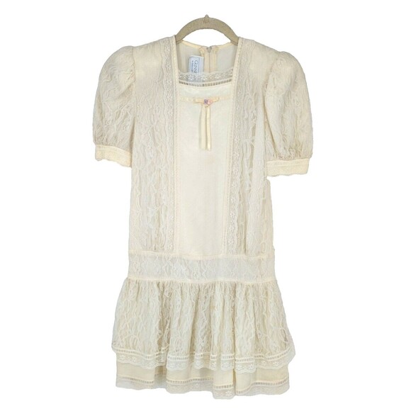 Gunne Sax Dress Girl 30" Bust 30" Hips 31" Length Ivory Lace - Picture 1 of 9